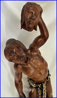Vtg Carved Wooden Headhunter Tribal 24 Sculpture Severed Head Axe Vtg Carved Wooden Headhunter Tribal 24 Sculpture Severed Head Axe