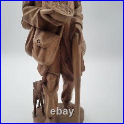 Vtg European Hand Carved Wooden Folk Art Sculpture Traveling Homeless Man with Dog