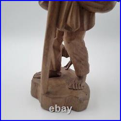 Vtg European Hand Carved Wooden Folk Art Sculpture Traveling Homeless Man with Dog