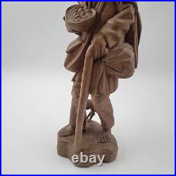 Vtg European Hand Carved Wooden Folk Art Sculpture Traveling Homeless Man with Dog