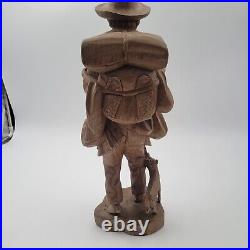 Vtg European Hand Carved Wooden Folk Art Sculpture Traveling Homeless Man with Dog