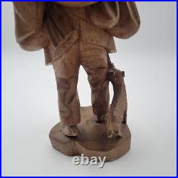 Vtg European Hand Carved Wooden Folk Art Sculpture Traveling Homeless Man with Dog