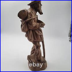 Vtg European Hand Carved Wooden Folk Art Sculpture Traveling Homeless Man with Dog