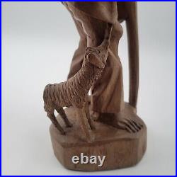 Vtg European Hand Carved Wooden Folk Art Sculpture Traveling Homeless Man with Dog