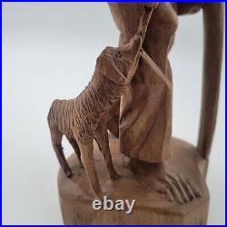 Vtg European Hand Carved Wooden Folk Art Sculpture Traveling Homeless Man with Dog