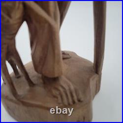 Vtg European Hand Carved Wooden Folk Art Sculpture Traveling Homeless Man with Dog