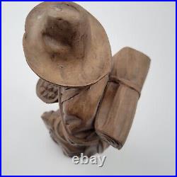 Vtg European Hand Carved Wooden Folk Art Sculpture Traveling Homeless Man with Dog