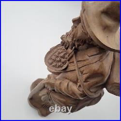 Vtg European Hand Carved Wooden Folk Art Sculpture Traveling Homeless Man with Dog