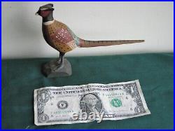 Vtg Folk Art Miniature Wooden Pheasant Hand Carved &signed Thor Hansen6lx5