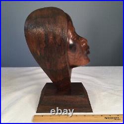 Vtg George Gabb Carved Art Sculpture Bust Head in Ziricote Wood Belize Signed