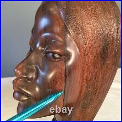 Vtg George Gabb Carved Art Sculpture Bust Head in Ziricote Wood Belize Signed