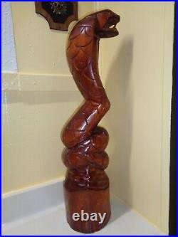 Vtg Hand Carved Wood COBRA SNAKE Statue Lamp Base Sculpture 1960s Mcm Tiki Bar