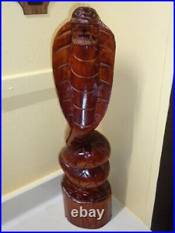Vtg Hand Carved Wood COBRA SNAKE Statue Lamp Base Sculpture 1960s Mcm Tiki Bar