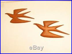 Vtg MCM Raymor Floating Wall Sculpture Hand Carved Wood 2 Dove Birds, Peace