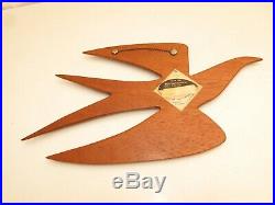 Vtg MCM Raymor Floating Wall Sculpture Hand Carved Wood 2 Dove Birds, Peace