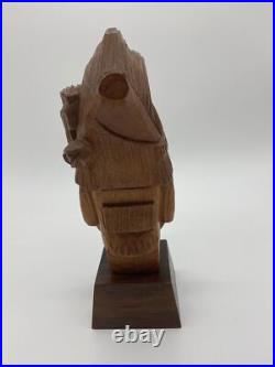 Vtg Pinal Carved Wood Sculpture Mexican Folk Art Statue Warrior Signed Aztec MCM