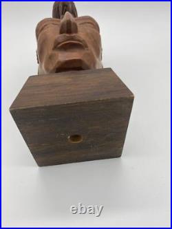 Vtg Pinal Carved Wood Sculpture Mexican Folk Art Statue Warrior Signed Aztec MCM