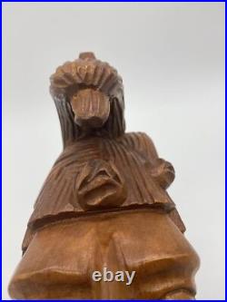 Vtg Pinal Carved Wood Sculpture Mexican Folk Art Statue Warrior Signed Aztec MCM