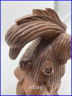 Vtg Pinal Carved Wood Sculpture Mexican Folk Art Statue Warrior Signed Aztec MCM