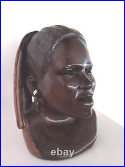 Vtg Sculpture Cocobolo Young Pretty Girl Bust Portrait African Alex Tomai