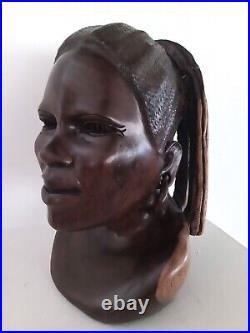 Vtg Sculpture Cocobolo Young Pretty Girl Bust Portrait African Alex Tomai