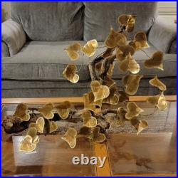 Vtg Signed Metal & Wood Table Wall Art Sculpture Heart Leaf MCM 1981 30x19x21