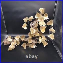 Vtg Signed Metal & Wood Table Wall Art Sculpture Heart Leaf MCM 1981 30x19x21