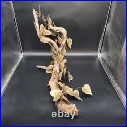 Vtg Signed Metal & Wood Table Wall Art Sculpture Heart Leaf MCM 1981 30x19x21 Vtg Signed Metal & Wood Table Wall Art Sculpture Heart Leaf MCM 1981 30x19x21
