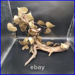 Vtg Signed Metal & Wood Table Wall Art Sculpture Heart Leaf MCM 1981 30x19x21