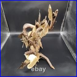 Vtg Signed Metal & Wood Table Wall Art Sculpture Heart Leaf MCM 1981 30x19x21