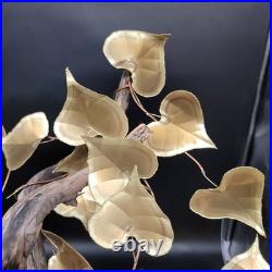 Vtg Signed Metal & Wood Table Wall Art Sculpture Heart Leaf MCM 1981 30x19x21