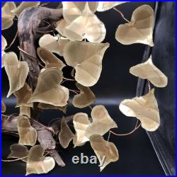 Vtg Signed Metal & Wood Table Wall Art Sculpture Heart Leaf MCM 1981 30x19x21