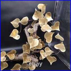 Vtg Signed Metal & Wood Table Wall Art Sculpture Heart Leaf MCM 1981 30x19x21