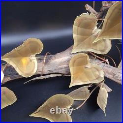 Vtg Signed Metal & Wood Table Wall Art Sculpture Heart Leaf MCM 1981 30x19x21