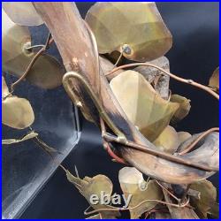 Vtg Signed Metal & Wood Table Wall Art Sculpture Heart Leaf MCM 1981 30x19x21