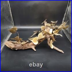 Vtg Signed Metal & Wood Table Wall Art Sculpture Heart Leaf MCM 1981 30x19x21