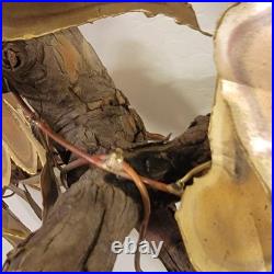 Vtg Signed Metal & Wood Table Wall Art Sculpture Heart Leaf MCM 1981 30x19x21