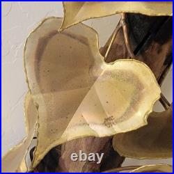 Vtg Signed Metal & Wood Table Wall Art Sculpture Heart Leaf MCM 1981 30x19x21