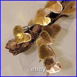 Vtg Signed Metal & Wood Table Wall Art Sculpture Heart Leaf MCM 1981 30x19x21