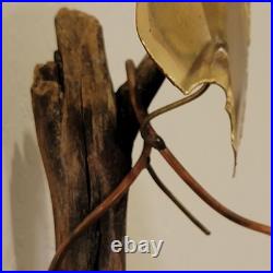 Vtg Signed Metal & Wood Table Wall Art Sculpture Heart Leaf MCM 1981 30x19x21
