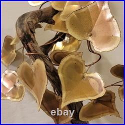Vtg Signed Metal & Wood Table Wall Art Sculpture Heart Leaf MCM 1981 30x19x21