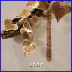Vtg Signed Metal & Wood Table Wall Art Sculpture Heart Leaf MCM 1981 30x19x21