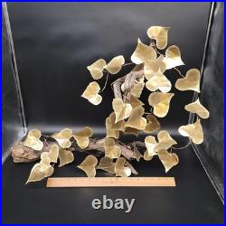 Vtg Signed Metal & Wood Table Wall Art Sculpture Heart Leaf MCM 1981 30x19x21