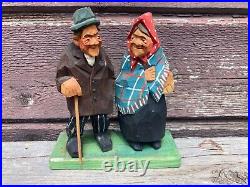 Vtg Swedish Wood Carving Old Man & Woman Couple Gunnarsson Signed Sweden