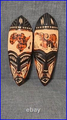Vtg Tribal Wood Carving Lot 5pc 30 PNG Mask Cook Islands Tiki Africa Decor
