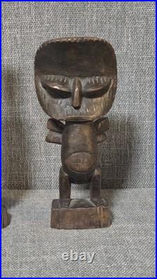 Vtg Tribal Wood Carving Lot 5pc 30 PNG Mask Cook Islands Tiki Africa Decor