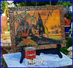 WESTERN SAMOA vtg wood carving pacific tapa tattoo tiki bar man story board art