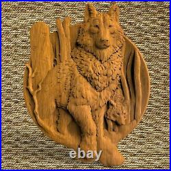 WOLF ANIMALS Ornament Wood Carved Plaque WALL HANGING ART WORK HOME DECOR