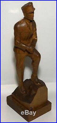 WWII GERMAN Mountain Soldier POW Folk Trench Art Wood Carved 13.5 Sculpture