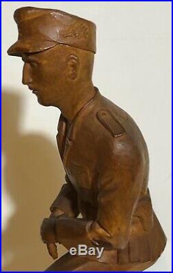 WWII GERMAN Mountain Soldier POW Folk Trench Art Wood Carved 13.5 Sculpture